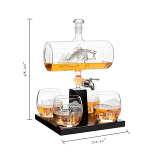Bass Fish Wine Whiskey Decanter Set 1100ML By With 4 Bass Whiskey Glasses Fishing Gi