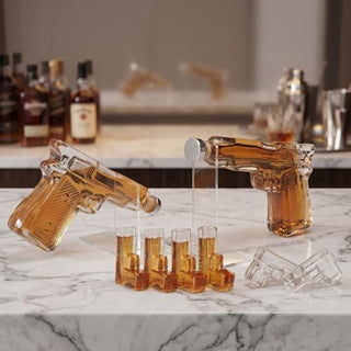Pistol Whiskey Gun Decanter Pistol Shot Glasses Set Comes With A Large Carrying Case Drinking Party