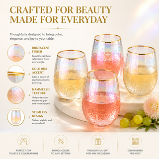 Lustered Iridescent Stemless Wine Glasses Premium Barware Gift