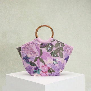Seaside Embroidered Floral Tote- Light Purple