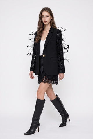Luxe Feathered Sparkle Blazer