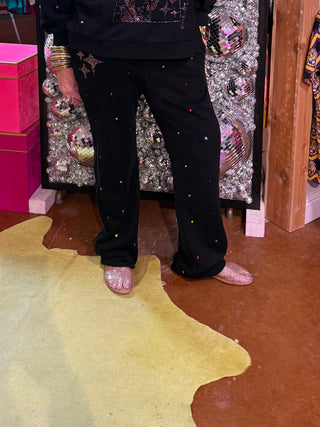 QOS Black Rainbow Jeweled Sweat Pant