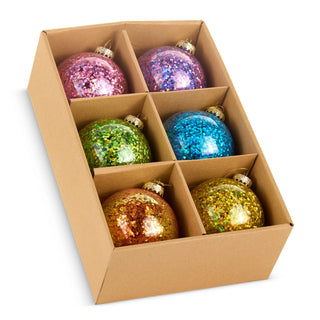 4" Box of Chunky Glitter Ball Ornaments