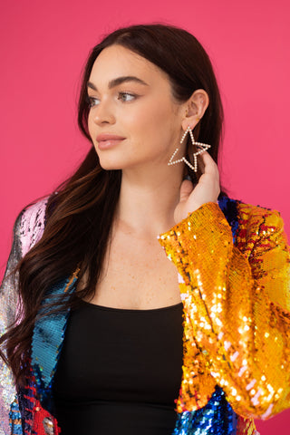 Statement Rhinestone Half Star Earrings
