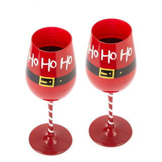 Ho Ho Ho Santas Christmas Stemmed Wine Water Glasses Set Of 2 Hohoho Red Black 9 H Holiday Parties G