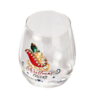 Crystal Christmas Santas Sleigh Wine Water Glasses Set Of 2 17 5OZ Xmas Diamond Merry Christmas Sant