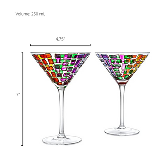 Italian Multicolor Renaissance Stained Glass Rainbow Martini Glasses Set Of 2 By 9 2