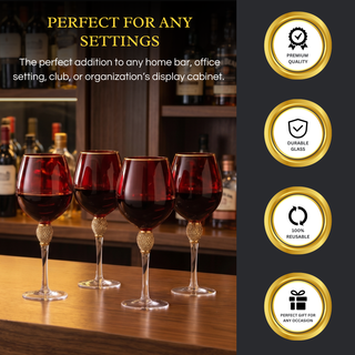 Set Of 4 Red Diamond Stemmed Wine Glasses Gold 14 Oz By Gold Rim Wine Glasses Red Co