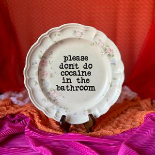 Please Don't Do Coke in the Bathroom Vintage Upcycled Plate