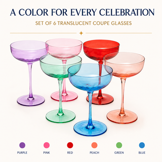 Colored Coupe Glasses Set Of 6 7 Oz Classic Cocktail Glassware For Champagne Martini Manhattan Cosmo