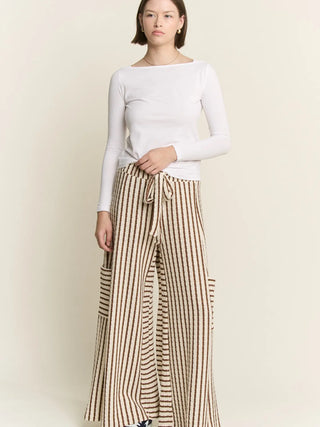 Cozy Chic Terry Stripe Pants - Mocha