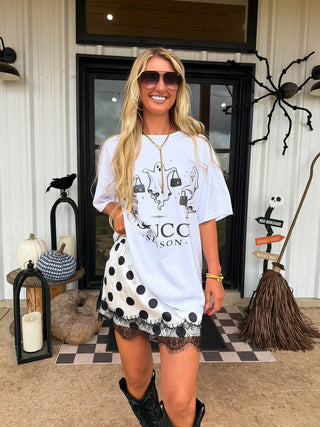 Cosmic Dot & Lace Charm Skirt - White