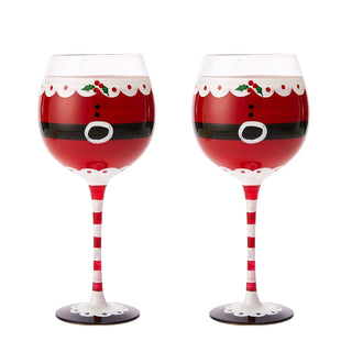 Santas Elf Stemmed Wine Water Glasses Set Of 2 Shining Red Black 9 H Christmas Holiday Parties Glass