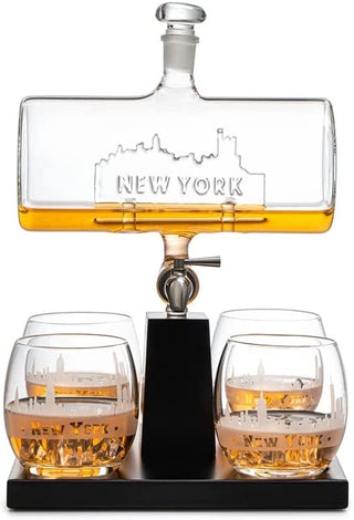 New York City Skyline Wine Whiskey Decanter Set 1100ML By With 4 Nyc Whiskey Glasses