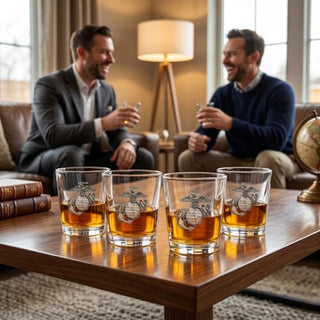Marine Whiskey Wine Glasses Set Of 4 Anchor And Globe Whiskey Glasses 10OZ Marines Gift By The Wine