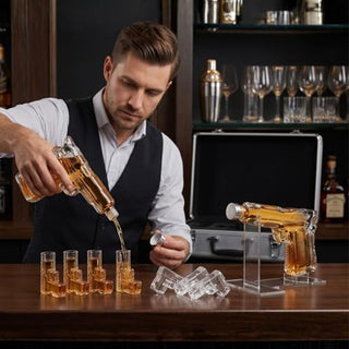 Pistol Whiskey Gun Decanter Pistol Shot Glasses Set Comes With A Large Carrying Case Drinking Party