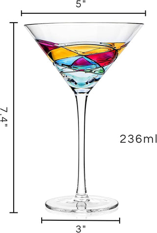 Hand Painted Stained Glass Martini Glasses Premium Barware Gift