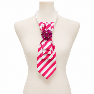 Custom Necklace - Hot Pink/White Stripe HP Brooch