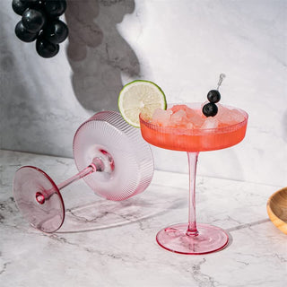 Set Of 2 Ripple Ribbed Cocktail Coupe Colored Glasses By Prosecco Mimosa Sparkling W
