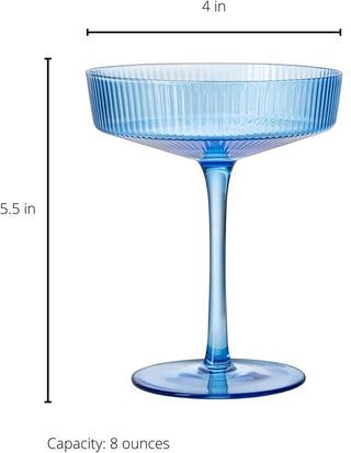 Set Of 2 Ripple Ribbed Cocktail Coupe Colored Glasses By Prosecco Mimosa Sparkling W