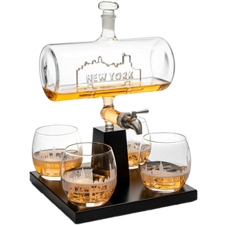 New York City Skyline Wine Whiskey Decanter Set 1100ML By With 4 Nyc Whiskey Glasses