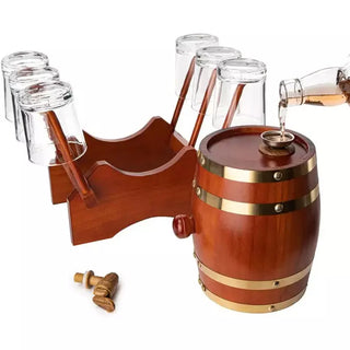 Barrel Decanter With 6 Whiskey Glasses By 1000 Ml Mahogany Wood Old Fashioned Classi