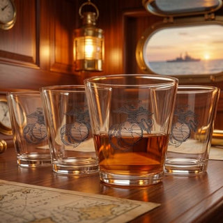 Marine Whiskey Wine Glasses Set Of 4 Anchor And Globe Whiskey Glasses 10OZ Marines Gift By The Wine