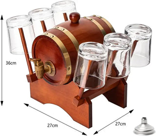 Barrel Decanter With 6 Whiskey Glasses By 1000 Ml Mahogany Wood Old Fashioned Classi
