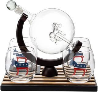 Democratic Party Wine Whiskey Decanter Set Proud Democrat Vote Blue Election Decor Washington Dc Pol