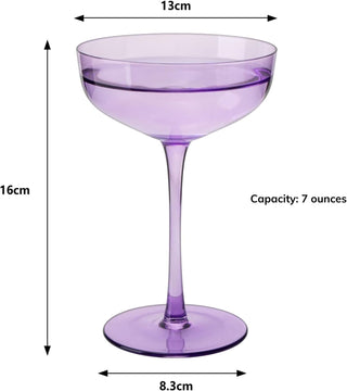Colored Coupe Glasses Set Of 6 7 Oz Classic Cocktail Glassware For Champagne Martini Manhattan Cosmo