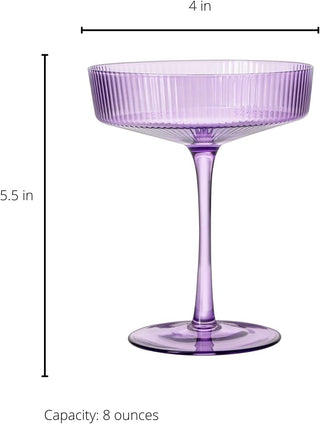 Set Of 2 Ripple Ribbed Cocktail Coupe Colored Glasses By Prosecco Mimosa Sparkling W