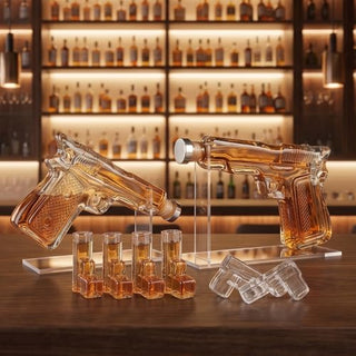 Pistol Whiskey Gun Decanter Pistol Shot Glasses Set Comes With A Large Carrying Case Drinking Party