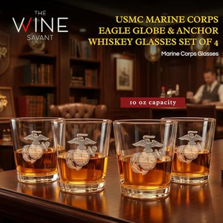 Marine Whiskey Wine Glasses Set Of 4 Anchor And Globe Whiskey Glasses 10OZ Marines Gift By The Wine
