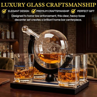 Police Officer Whiskey Decanter Set with 4 Glasses - First Responder Gift