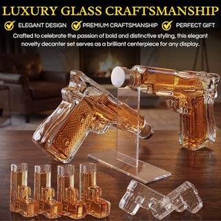 Pistol Whiskey Gun Decanter Pistol Shot Glasses Set Comes With A Large Carrying Case Drinking Party