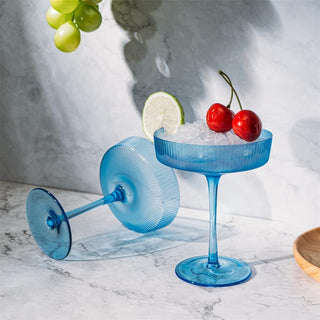 Set Of 2 Ripple Ribbed Cocktail Coupe Colored Glasses By Prosecco Mimosa Sparkling W
