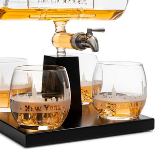 New York City Skyline Wine Whiskey Decanter Set 1100ML By With 4 Nyc Whiskey Glasses