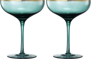 Colored Green Gilded Rim Wine Glassware Large 9OZ Cocktail Champagne Glasses 2 Set Vibrant Color Gol