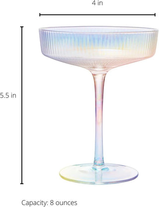 Set Of 4 Ripple Ribbed Champagne Coupe Iridescent Colored Glasses By Prosecco Mimosa