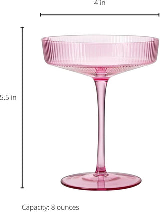 Set Of 2 Ripple Ribbed Cocktail Coupe Colored Glasses By Prosecco Mimosa Sparkling W