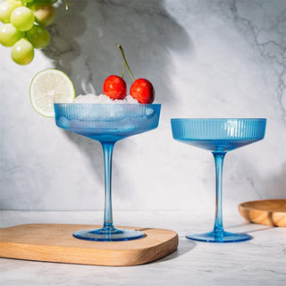 Set Of 2 Ripple Ribbed Cocktail Coupe Colored Glasses By Prosecco Mimosa Sparkling W