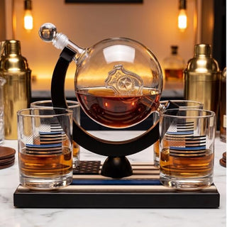 Police Officer Whiskey Decanter Set with 4 Glasses - First Responder Gift