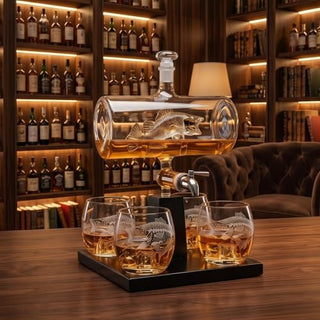 Bass Fish Wine Whiskey Decanter Set 1100ML By With 4 Bass Whiskey Glasses Fishing Gi