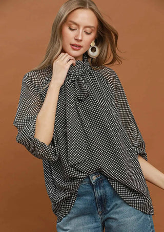 Timeless Dot Tie Neck Blouse