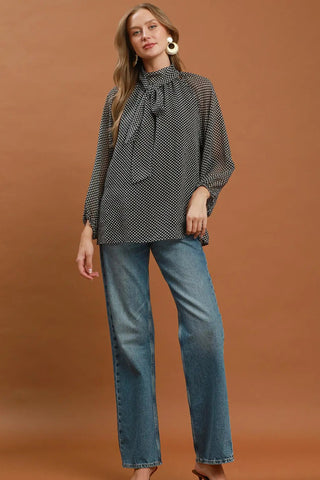 Timeless Dot Tie Neck Blouse