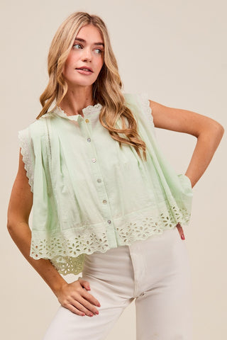 Sweet Garden Eyelet Top - Sage