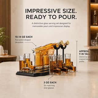 Pistol 2 Whiskey Decanters 300ML With 6 3OZ Pistol Shot Glasses And Tray With Handles By The Wine Sa