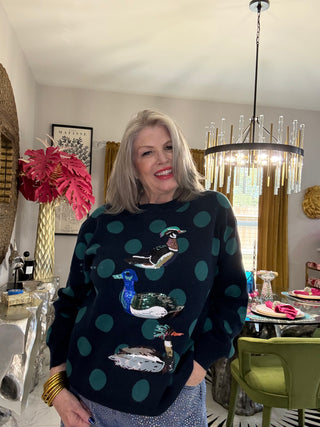 QOS Navy Polkadot Duck Sweater