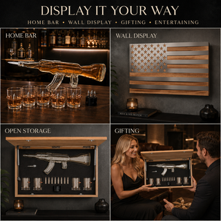 Whiskey Decanter Flag Set 1000ML Ak47 Rifle Gun Glasses Chillers Set In Box Hanging Storage American