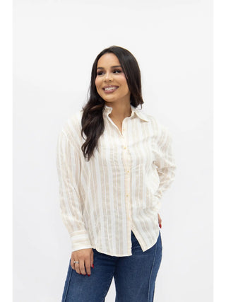 Kathryn Button-Up, Beige Stripes